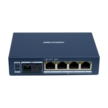 Media Convertor Gigabit 4 x RJ45 PoE, 1 x SC Single-Mode Bi-directional, 20 km - HIKVISION