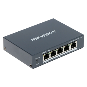 Switch 4 porturi PoE Gigabit, 1 port Hi-PoE, 1 port uplink 1G - HIKVISION