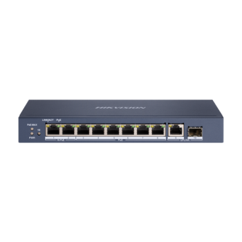 Switch 8 porturi Hi-PoE, 1 x RJ45 Gigabit Uplink, 1 x SFP Gigabit - HIKVISION