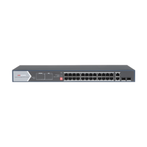 Switch 24 porturi PoE, 370W, uplink 2x SFP + 2x RJ-45 Gigabit - HIKVISION