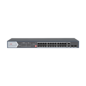 Switch 24 porturi PoE, 370W, uplink 2x SFP + 2x RJ-45 Gigabit - HIKVISION