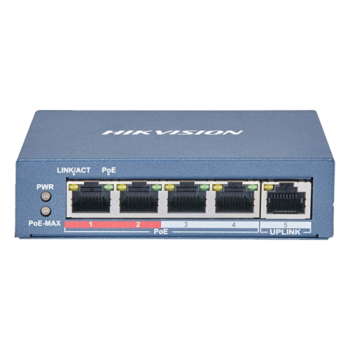 Switch 4 porturi 100 Mb PoE, 1 port uplink RJ45 100 Mb, SMART Management - HIKVISION