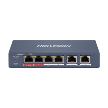 Switch 4 x RJ45 100 Mbps PoE at/af/bt, 2 x RJ45 100 Mbps Uplink, Management - HIKVISION