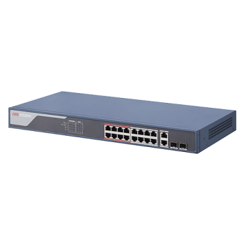 Switch 16 porturi PoE 100Mbps, 2 port uplink Gigabit, SMART Management - HIKVISION
