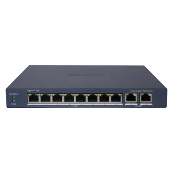 Switch 8 porturi PoE Gigabit, 2 porturi Gigabit, Smart Management - HIKVISION