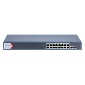 Switch 16 porturi PoE Gigabit, 1 porturi RJ45 Gigabit, 1 port SFP Gigabit, Smart Management - HIKVISION