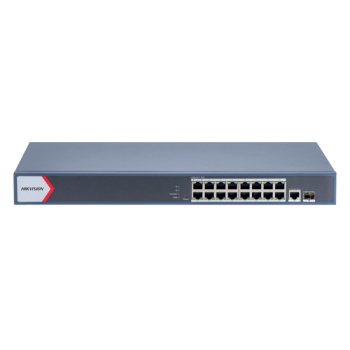 Switch 16 porturi PoE Gigabit, 1 porturi RJ45 Gigabit, 1 port SFP Gigabit, Smart Management - HIKVISION
