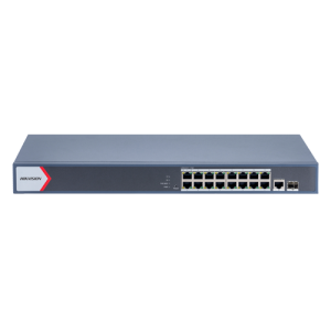 Switch 16 porturi PoE Gigabit, 1 porturi RJ45 Gigabit, 1 port SFP Gigabit, Smart Management - HIKVISION