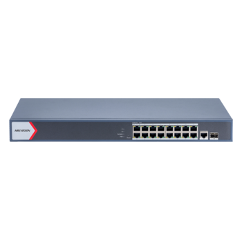 Switch 16 porturi PoE Gigabit, 1 porturi RJ45 Gigabit, 1 port SFP Gigabit, Smart Management - HIKVISION