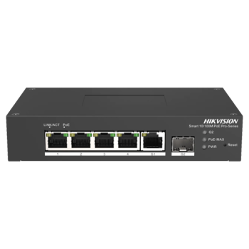 Switch Smart managed 4 porturi 10/100 Mbps PoE, 1 port Gigabit SFP, 1 port Gigabit RJ45 - HIKVISION Switch Smart managed 4 porturi 10/100 Mbps PoE, 1 port Gigabit SFP, 1 port Gigabit RJ45 - HIKVISION