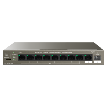 Switch 8 porturi Gigabit PoE, 1 x RJ45 Gigabit Uplink, 1 x SFP Gigabit Uplink - IP-COM Switch 8 porturi Gigabit PoE, 1 x RJ45 Gigabit Uplink, 1 x SFP Gigabit Uplink - IP-COM