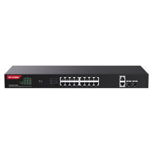 Switch 16 porturi Gigabit PoE, 2 x RJ45 Gigabit Uplink, 2 x SFP Gigabit, 1U - IP-COM