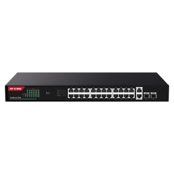 Switch 24 porturi Gigabit PoE, 2 x RJ45 Uplink Gigabit, 2 x SFP Gigabit, 1U - IP-COM Switch 24 porturi Gigabit PoE, 2 x RJ45 Uplink Gigabit, 2 x SFP Gigabit, 1U - IP-COM
