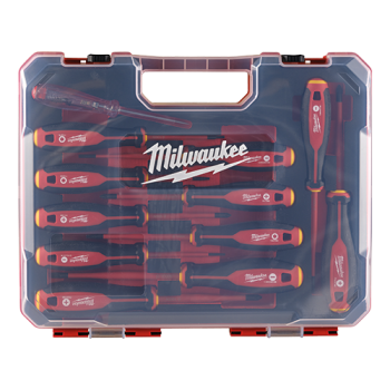 Trusa profesionala cu 12 surubelnite VDE Tri-Lobe, maner ergonomic anti-alunecare, 1000V - Milwaukee Trusa profesionala cu 12 surubelnite VDE Tri-Lobe, maner ergonomic anti-alunecare, 1000V - Milwaukee