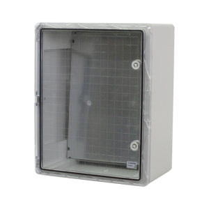 Cutie distributie IP65 din ABS gri, usa transparenta, placa metalica, 400x500x240 mm