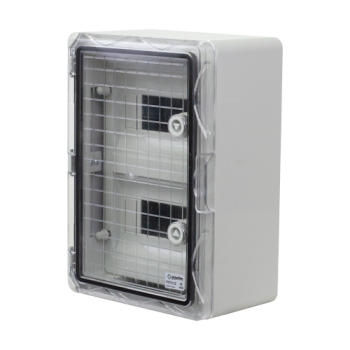 Cutie modulara IP65 din ABS gri, usa transparenta, 2 x 9 module, 250x350x150 mm Cutie modulara IP65 din ABS gri, usa transparenta, 2 x 9 module, 250x350x150 mm